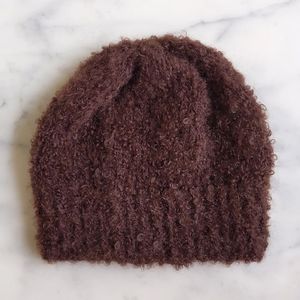New Hand-Knit Brown Looped Yarn Beanie.